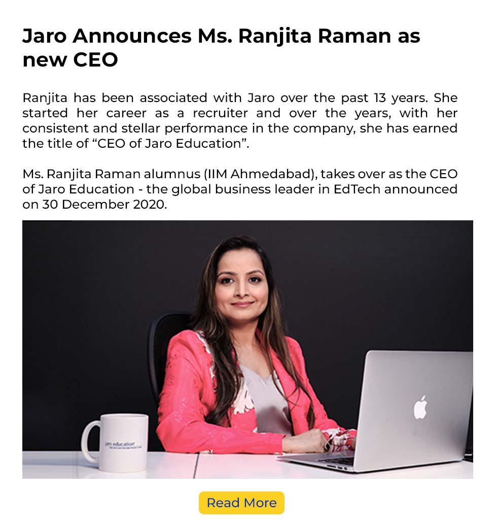 Jaro Announces Ms. Ranjita Raman as new CEO