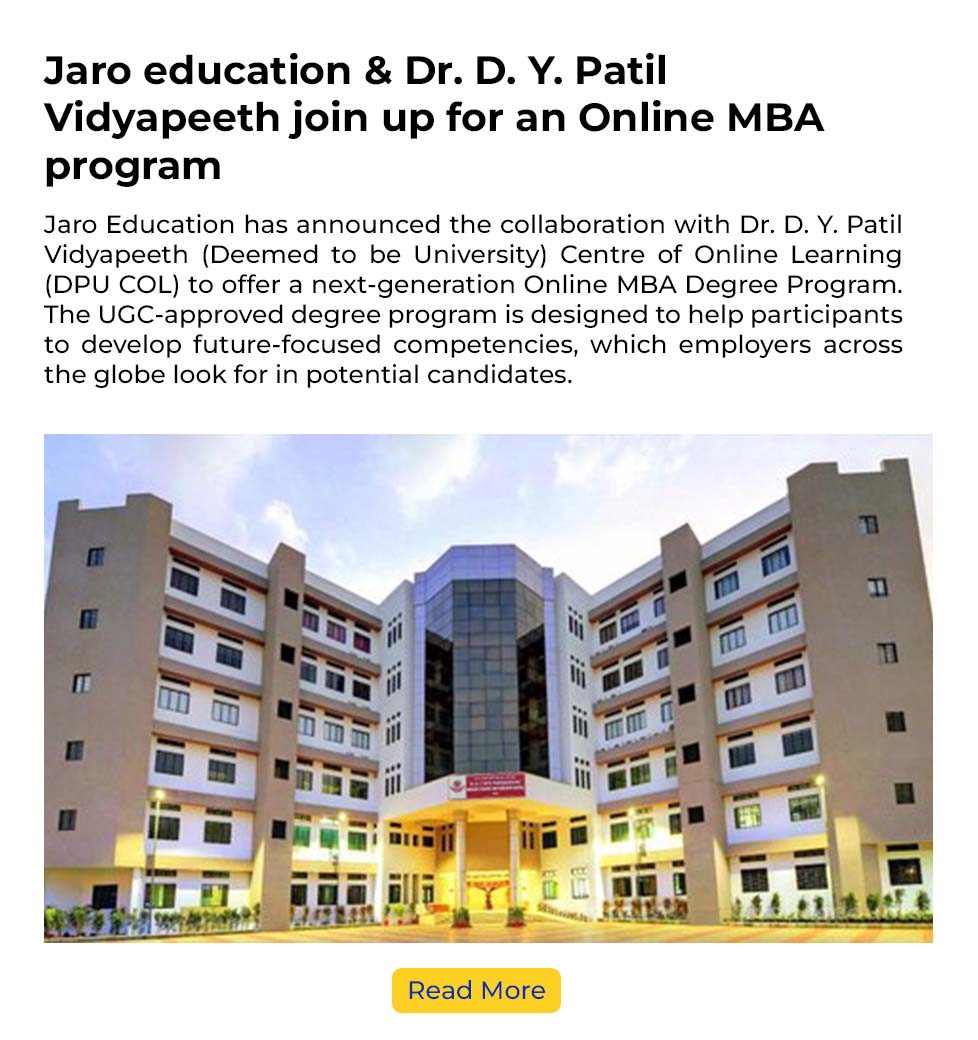 Jaro Education & Dr. D.Y. Patil Vidyapeeth Join up for Online MBA Program
