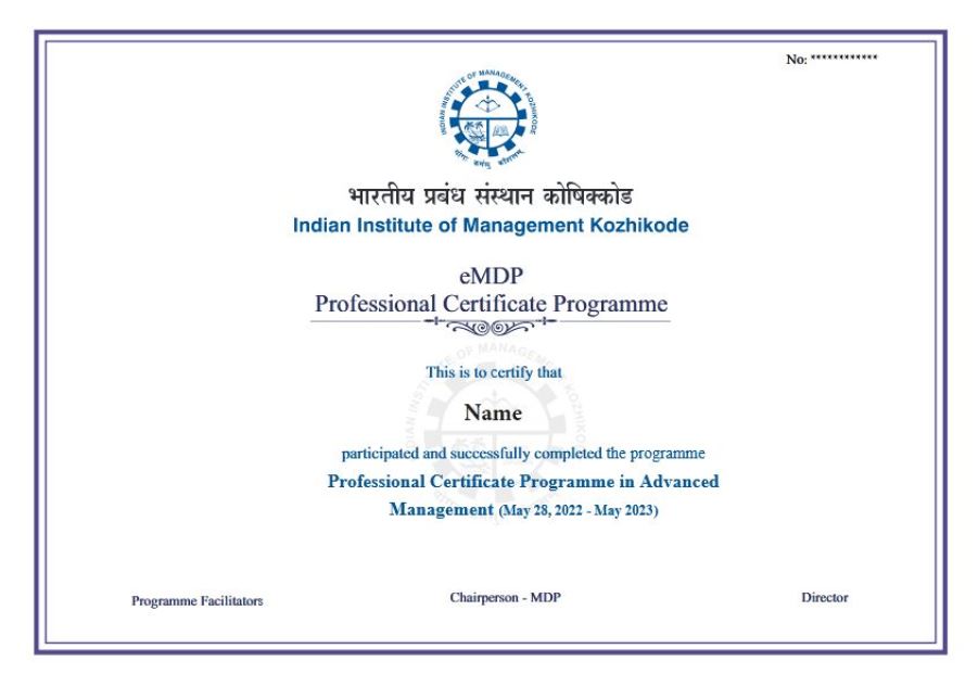 IIMK sample certificate