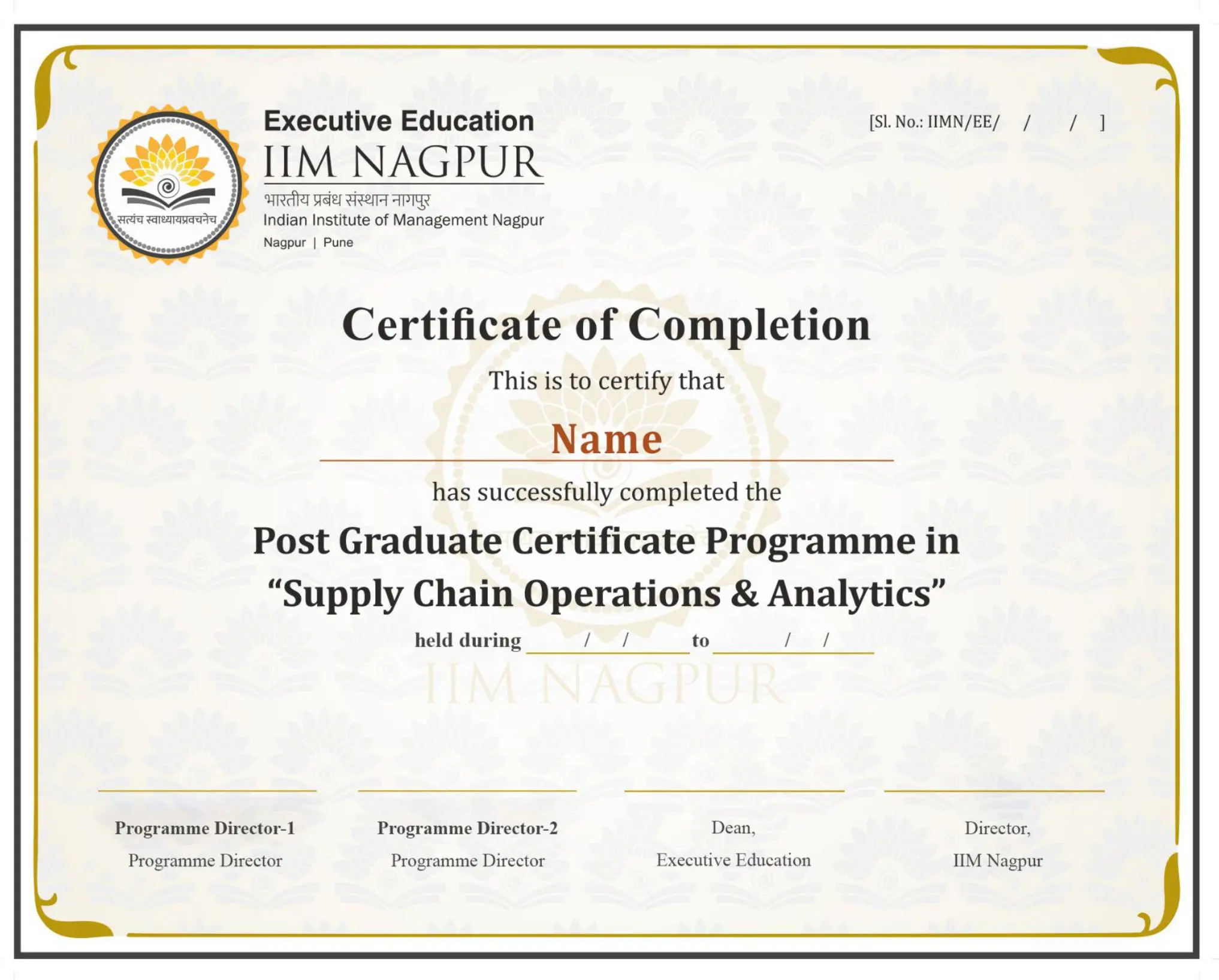 Certificate IIM Nagpur SCOA