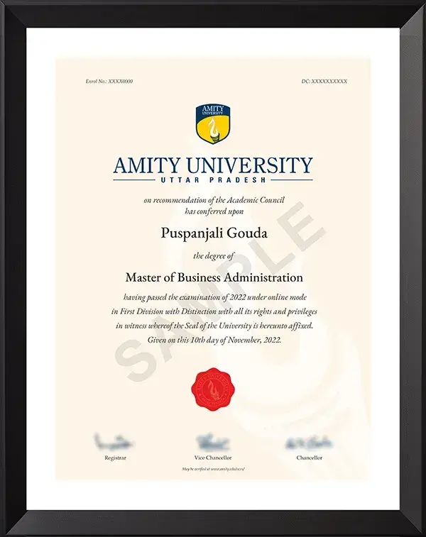 Amity University MBA Ceritificate