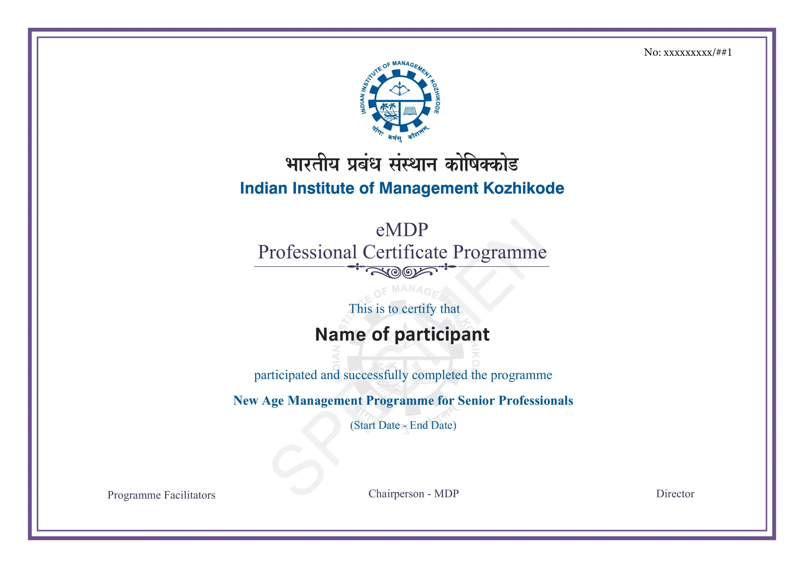 Certificate of New Age Management Programme IIM Kozhikode