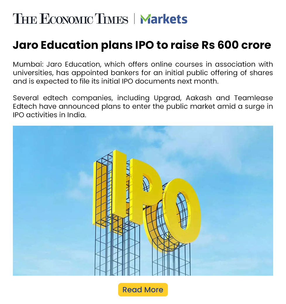 Jaro Education plans IPO to raise Rs 600 crore