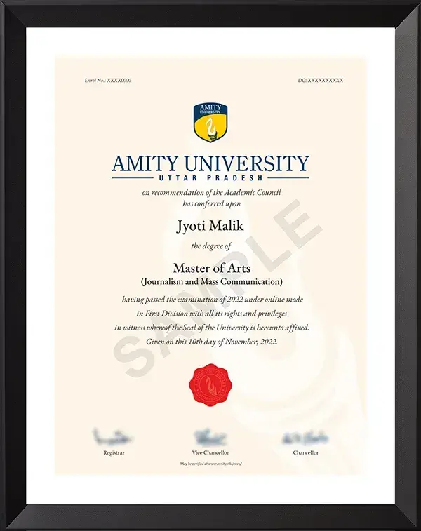 Amity University MAJMC Ceritificate
