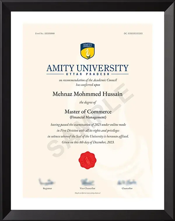 Amity University MCA Ceritificate