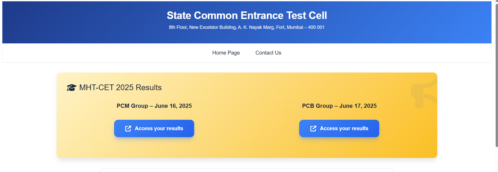 MHT CET Result 2025
