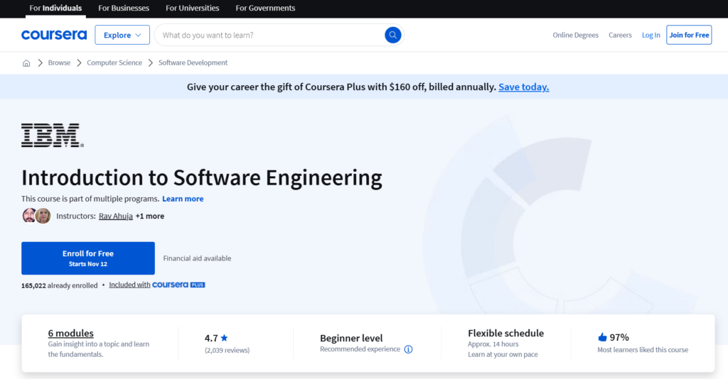 Introduction to Software Engineering course by IBM