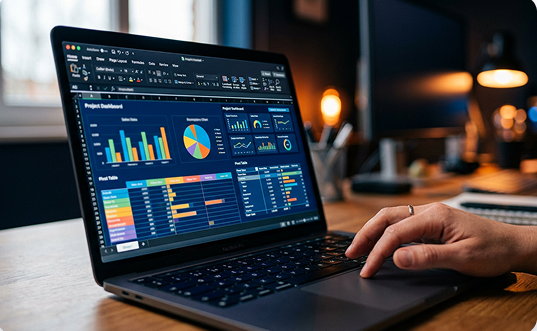 Excel course displayed on a laptop