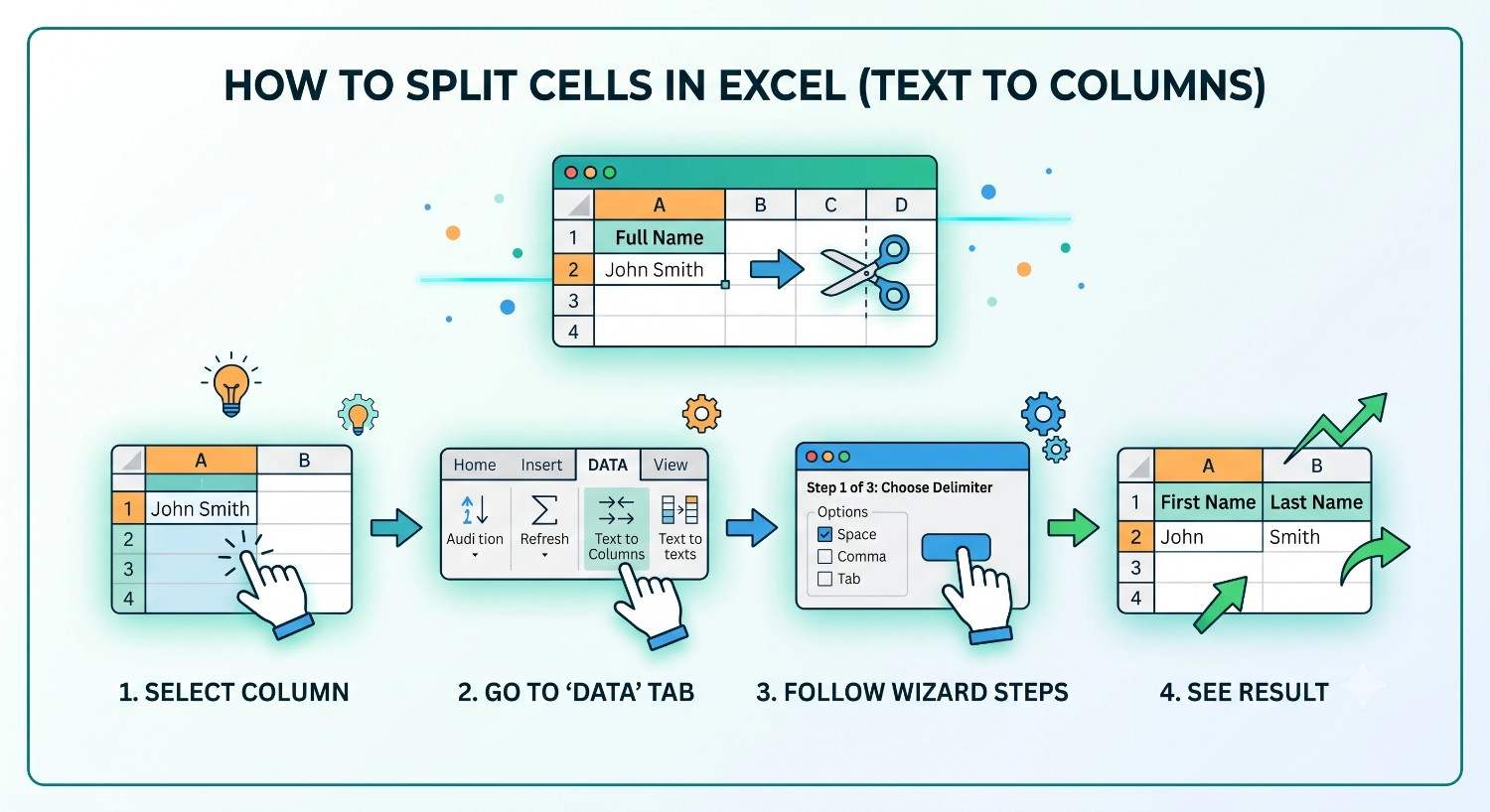 How to split cells in excel